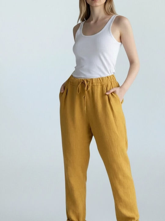 Liva Fashion Damen Leinenhose mit Gummiband in ...