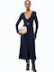 Rochie Midi De Seară Rochie-Cămașă Cu Dantelă Albastru Navy