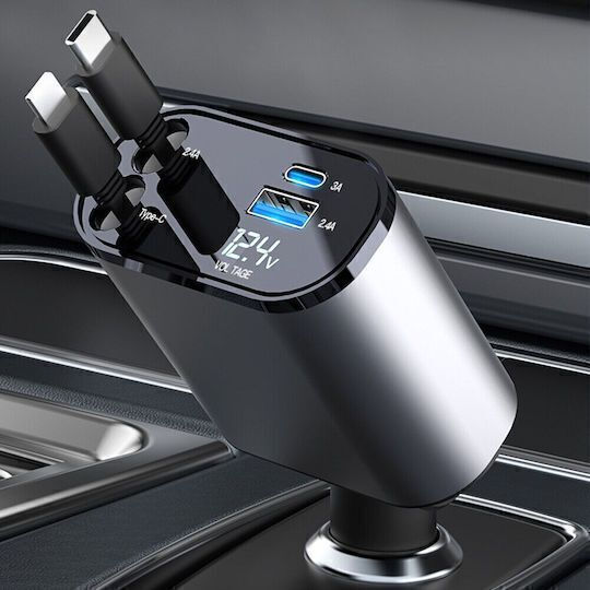 Spv T Φορτιστής Αυτοκινήτου 120w 2.4a Γρήγορης Φόρτισης Θύρες 1xusb-a 1xtype-c Καλώδιο Lightning Type-c Βολτόμετρο