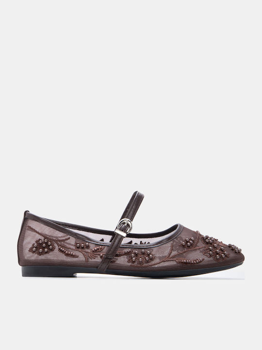 Luigi Women's Pointed Toe Ballerina Shoes In Br...