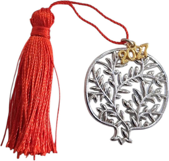 Handmade Lucky Charm 2027 Silver Pomegranate Olive Branch Tassel 4x4.5cm 2027-gf3015
