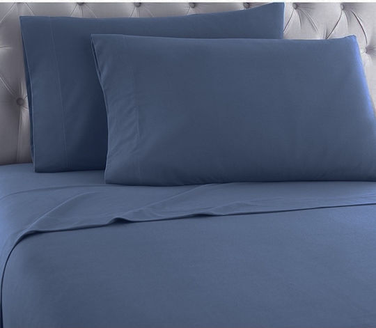 TnS Single Bed Sheet with Rubber Hugger 100x200+25cm Dark Blue