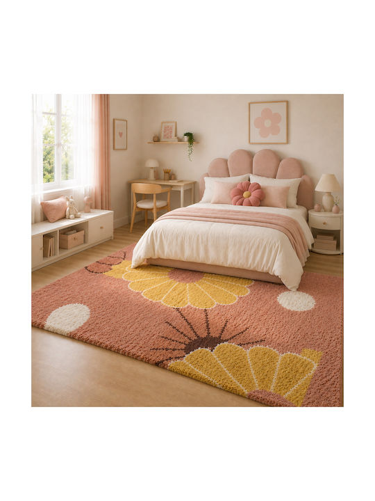 Saray Home Sunflower Living Room Rug Rectangular Shaggy Pink-Multicolour 120x170cm