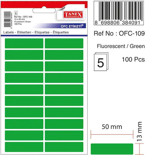 Etichete Autoadezive 13 X 50 Mm Set 100 Bucăți Tanex Verde Fluorescent
