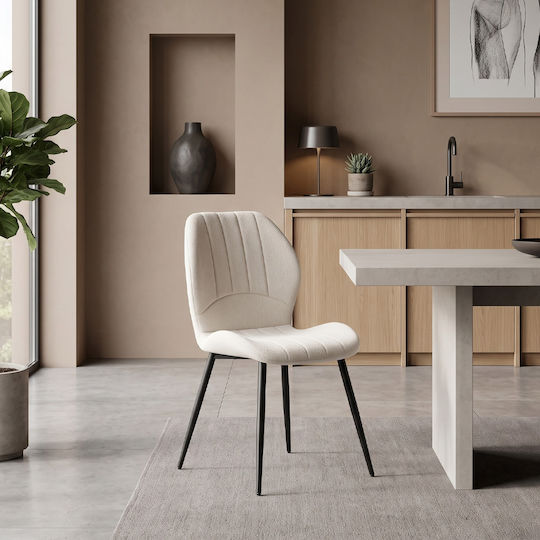 Valena Dining Chair with Fabric Upholstery Cream 48x58x87cm