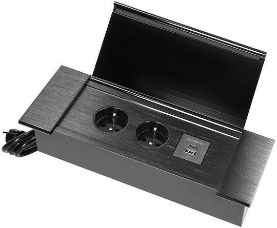 Eingebaute Steckdosenleiste auf der Arbeitsfläche Abdeckung 2x Steckdosen Schwarz 230V 2x USB-A+C 3,6A Schwarz 1,5 m