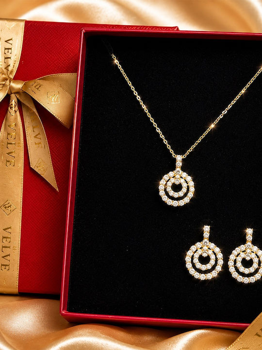 Velve Set with Earrings & Pendant in Gold with Stones