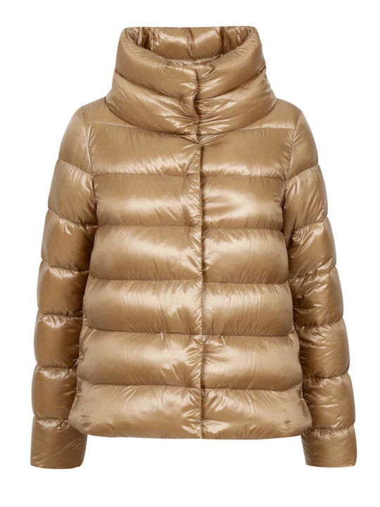 Woven Дамско Puffer Яке за Зима Бежово