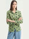 Long Sleeve Women's Cotton Shirt Green Polka Dot