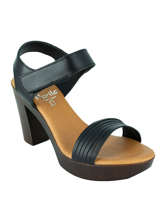 Marila Footwear Δερμάτινα Πέδιλα Μαύρα