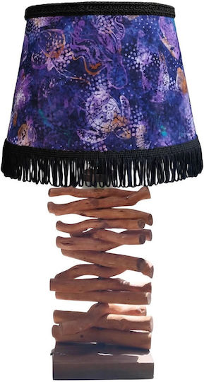 Turtles Driftwood Base Table Lamp for E27 Fitting with Purple Shade and Base