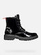Casey Kids Patent Leather Military Boots with Zipper Black