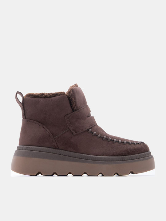 Damen Stiefeletten mit Pelz Braun