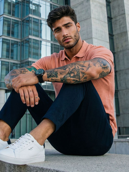 Panda Clothing Поло блуза с къс ръкав Оранжева