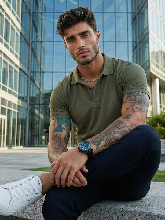 Panda Clothing Поло блуза с къс ръкав каки