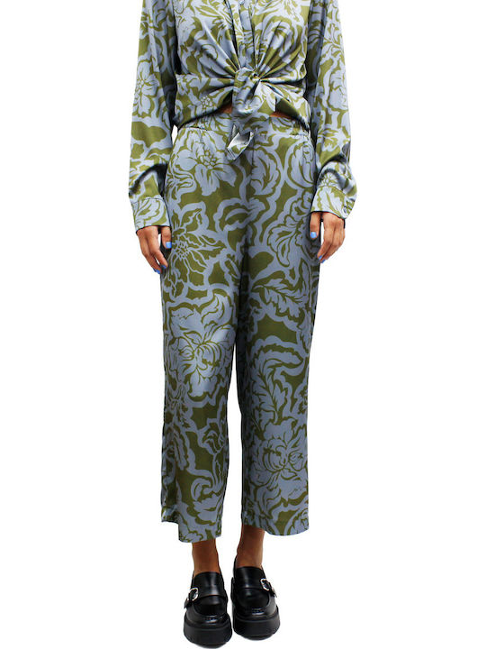 Damen Stoffhose Blau / Grün
