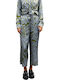 Damen Stoffhose Blau / Grün