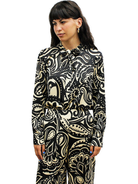 Long Sleeve Women's Shirt Black Ecru
