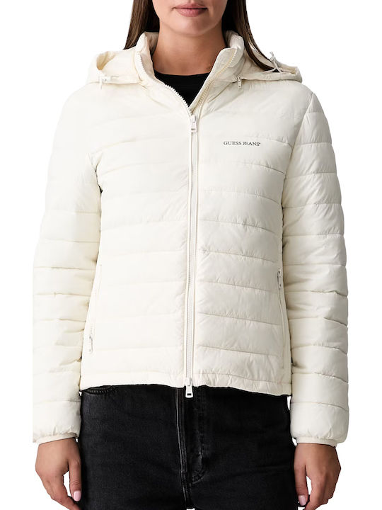 Guess Късо Дамско Puffer Яке за Зима Екрю