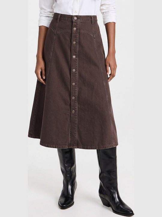 Denim Midi Damenrock Braun