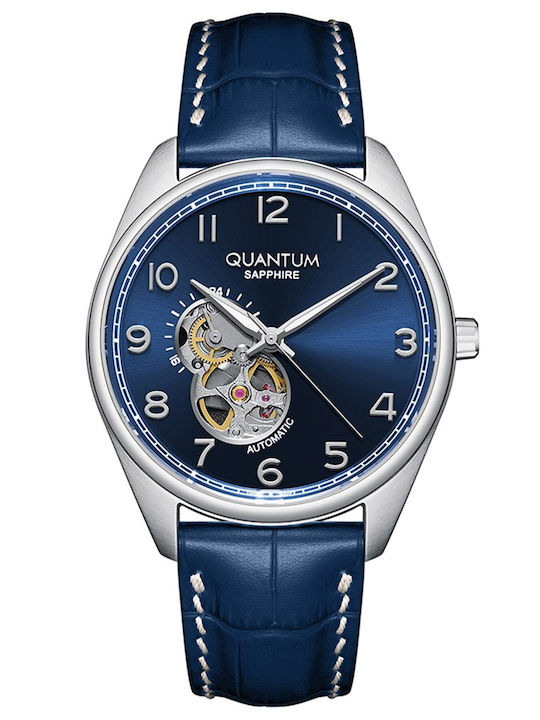 Quantum Ανδρικό Ρολόι 41mm Μπαταρίας με Μπλε Δερμάτινο Λουράκι