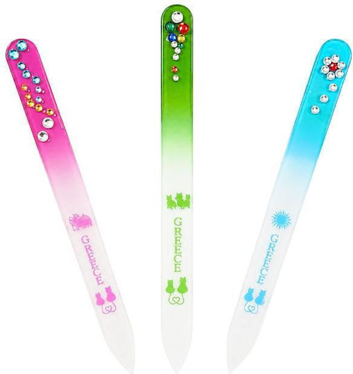 Glass Nail Files 14cm Decorative Rhinestones Design Greece 12 Pieces 0159272