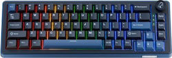 Ducky OK-M 65 Fără Fir Tastatură de Gaming Mecanică 65% cu comutatoare KTT Roșu Vin și iluminare RGB (Engleză SUA) Albastru/Negru