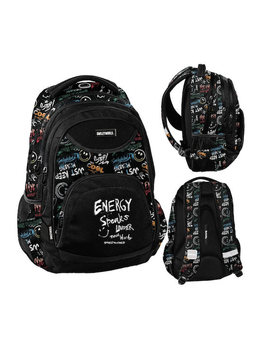 SmileyWorld Schulranzen Rucksack Grundschule mit Flaschenhalter Schwarz 31 x 16 x 41cm