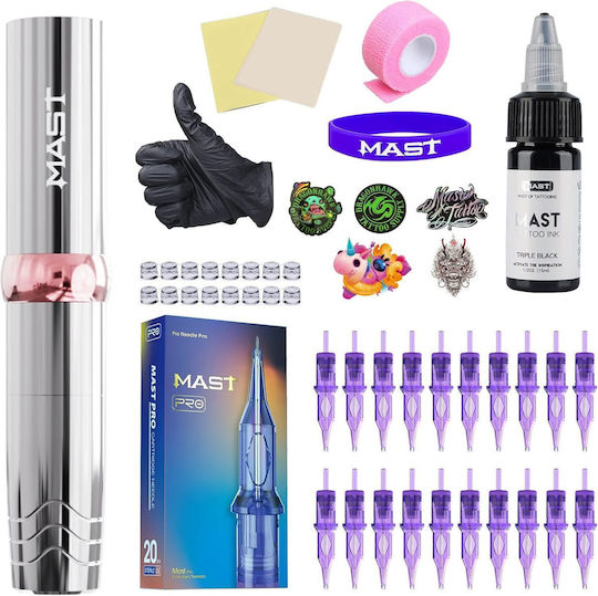 Kit Mașină De Tatuat Wireless Mast P10 Pro Stilou Reglabil Wireless 2-10v Cartușe Sterile Cu Ace Cerneală Neagră Machiaj Permanent Sprâncene Buze Eyeliner Tatuaje Linii Fine Profesional