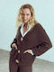 Celestino Women's Knitted Ribbed Cardigan With Metallic Details Loose Fit Brown