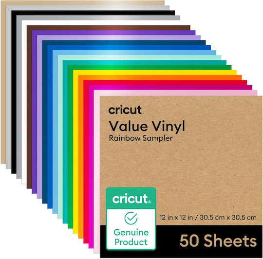 Cricut Permanent Vinyl Sheets Value Pack 50 Sheets 30.5x30.5 Cm Rainbow Colors Waterproof Weather-resistant Plotter Vinyl Mugs Bottles Cars Windows