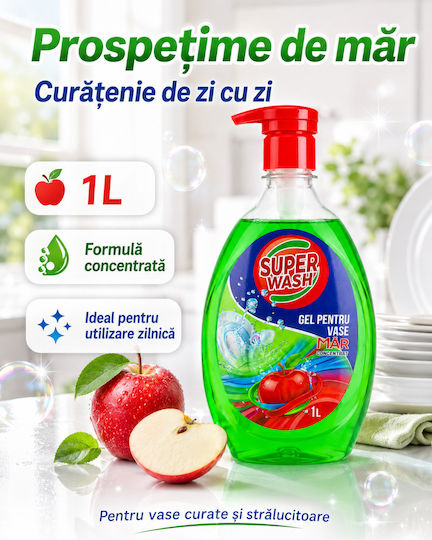 Super Wash Detergent Concentrat Lichid De Spălat Vase Glicerină Pompa 1l Portocaliu