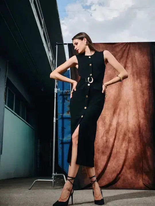 Desiree Summer Midi Sleeveless Dress Black
