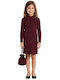 Girls Dress Long Sleeve with Sequins Set of 2 with Accessories Burgundy