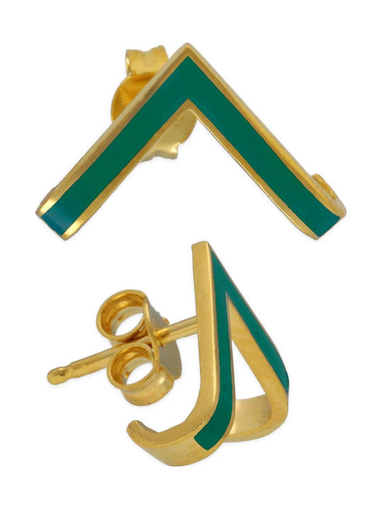 Men's Earring Triangle Enamel Green Stone Left Ear Handcrafted Gold Plated Silver 925