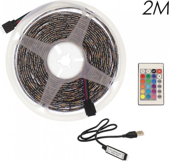 Rixme Waterproof USB 5V RGB LED Strip Light 2m SMD5050 Type with Power Supply & Remote Control