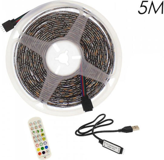 Rixme Waterproof Smart LED TV Strip USB 5V RGB Light 5m SMD5050 Type with Power Supply & Remote Control