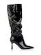 Damenstiefel aus Lackleder mit Hohem Absatz Schwarz