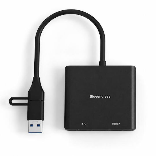 Blueendless Докинг станция USB-A / USB-C с HDMI 4K и свързване на 3 монитора Сребриста (QX525N)