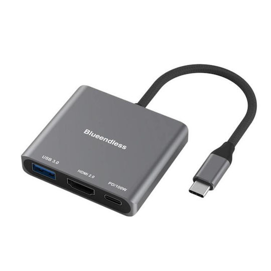 Blueendless USB-C Докинг станция с HDMI 4K PD Сива (CK515L)