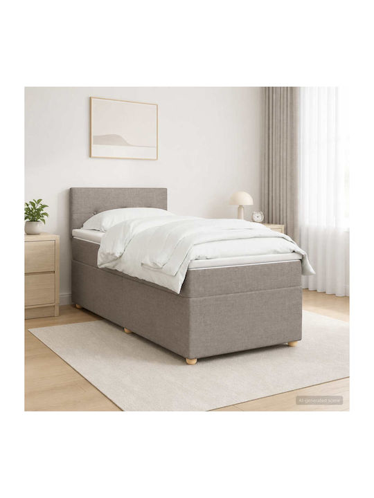 Single Upholstered Bed with Fabric Taupe with S...