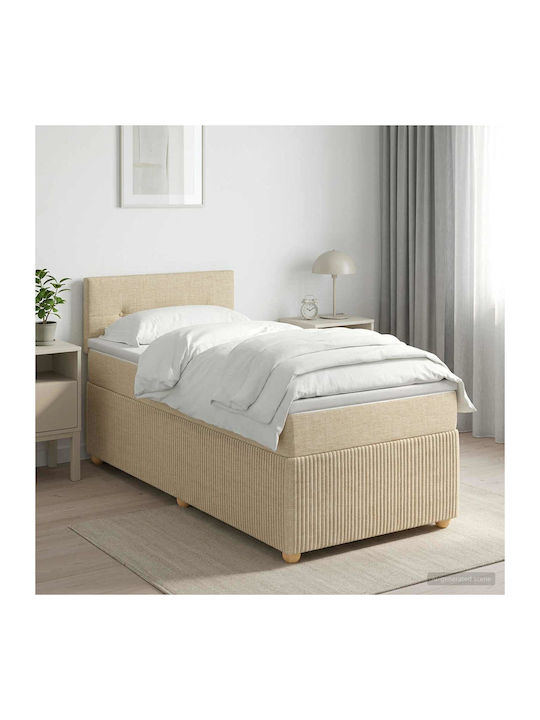 Single Upholstered Bed with Fabric Cream with S...