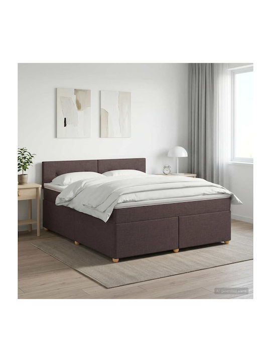 King Size Bed Upholstered with Fabric Dark Brow...