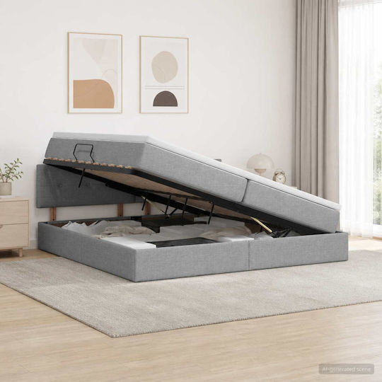 Wandbett King Size Bezogen mit Samt Hellgrau mit Lattenrost & Matratze 200x200cm