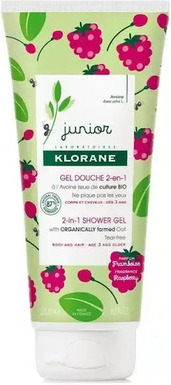 Klorane Kids Bubble Bath & Conditioner & Soap & Shampoo Junior with Raspberry / Pear for Easy Hairstyle in Gel Form 200ml