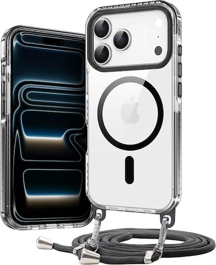 Orso Detachable Lanyard Magsafe Clear Black Phone Case for iPhone 18 Pro Max and 17 Pro Max