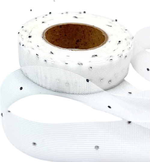 White Tulle Ribbon Strass Decoration Ribbon Wedding And Baptism 10y A186l Riniotis Rin-a186l