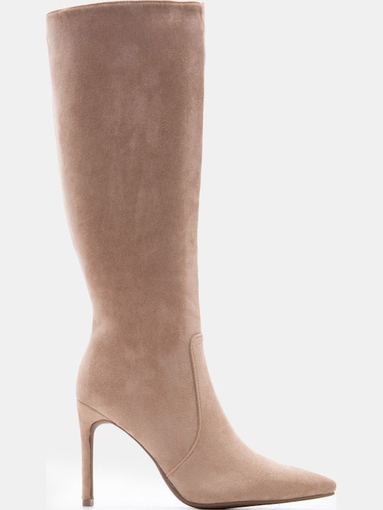 Luigi Suede Women's Boots with High Heel Beige