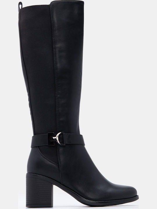 Suede Women's Boots with Mid Heel Black
