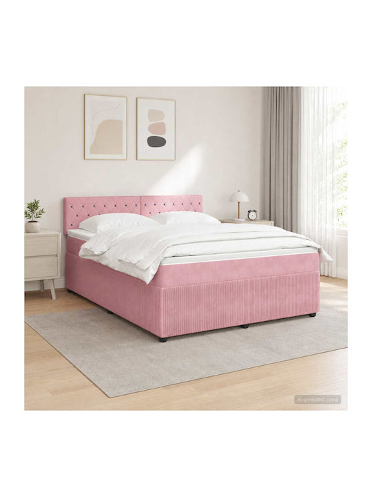 Doppelbett Mit Samt Rosa Mit Lattenrost & Matra...